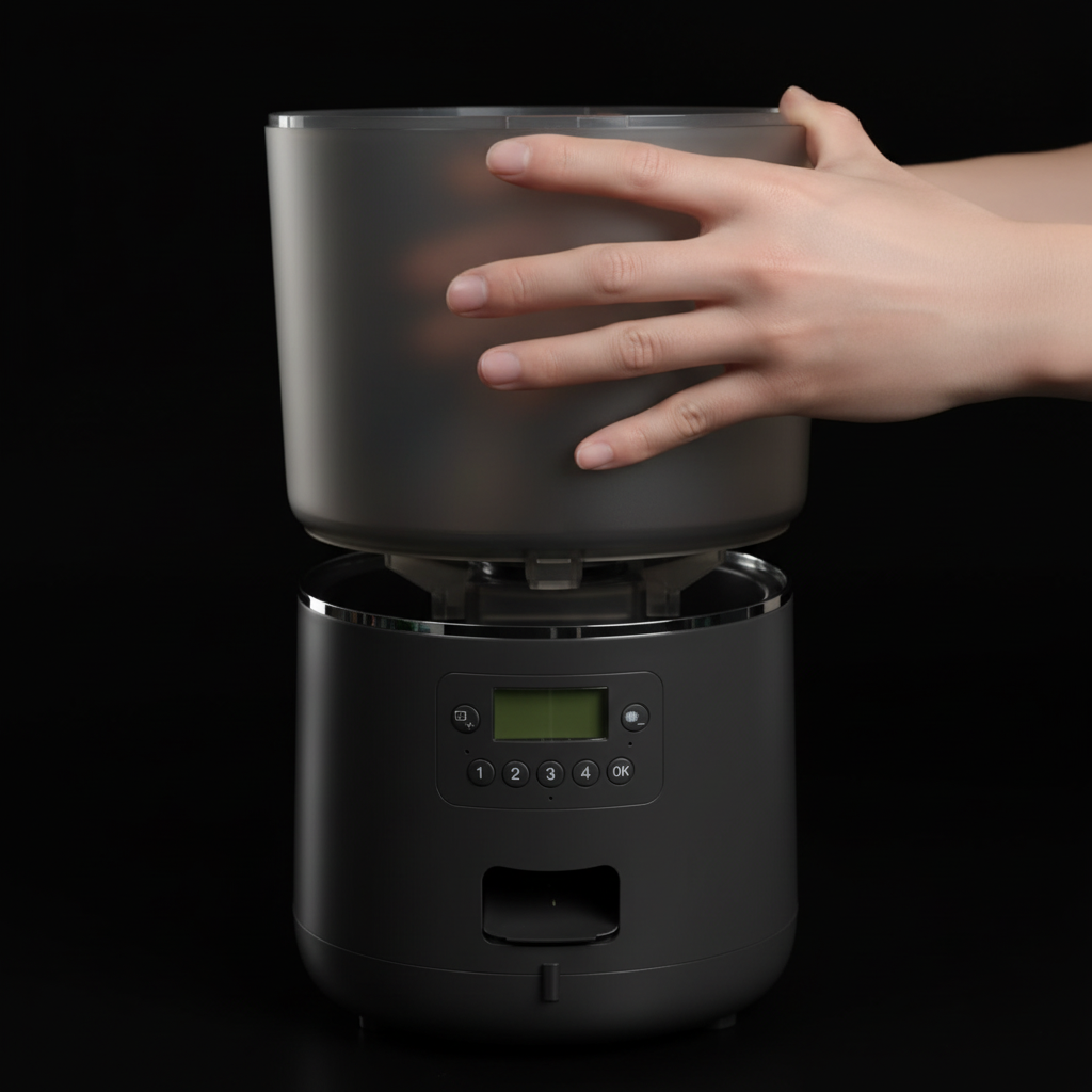 Distributeur avec main - fond noir format carré