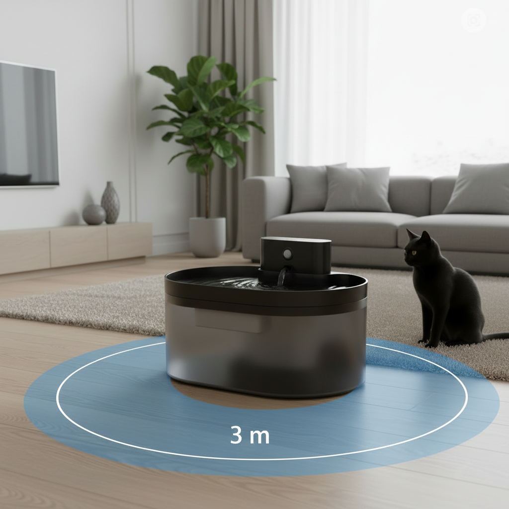 Fontaine contre mur avec zone de détection 3m