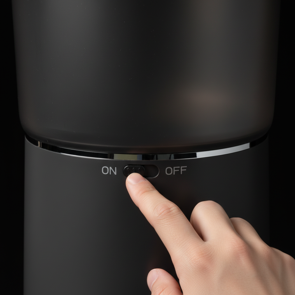 Gros plan bouton ON/OFF - fond noir format carré